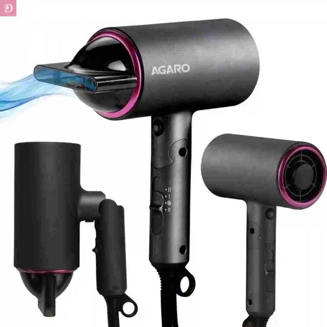 Agaro HD1214 Hair Dryer black and red model with 1400W power, cool shot button, and concentrator nozzle