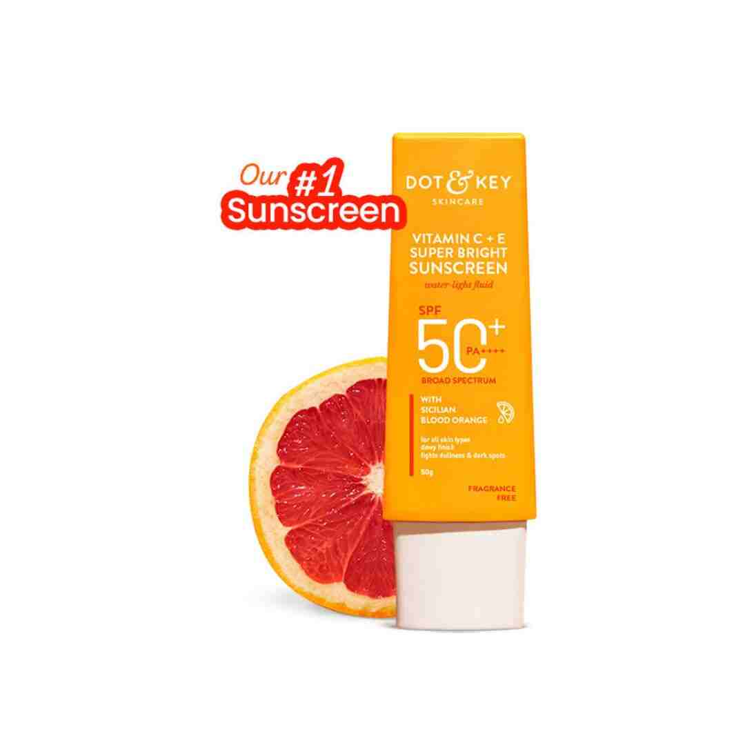 DOT & KEY Super Bright SPF 50 Sunscreen with Vitamin C & E – No white cast, water-light texture, and glowing skin protection for all skin types