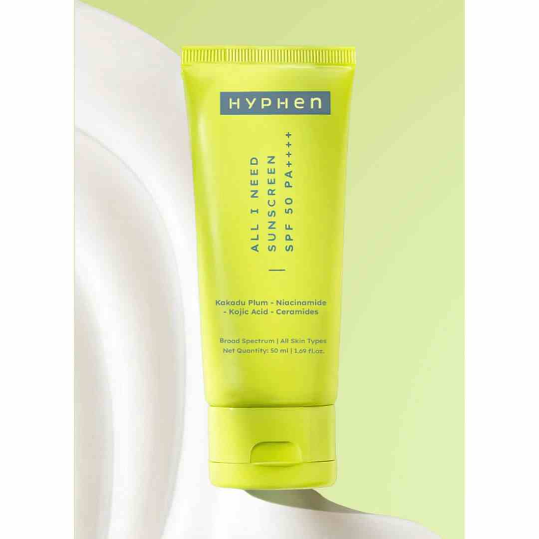 Hyphen All I Need Sunscreen SPF 50 PA++++ with Niacinamide & Ceramide for UVA & UVB protection, suitable for all skin types