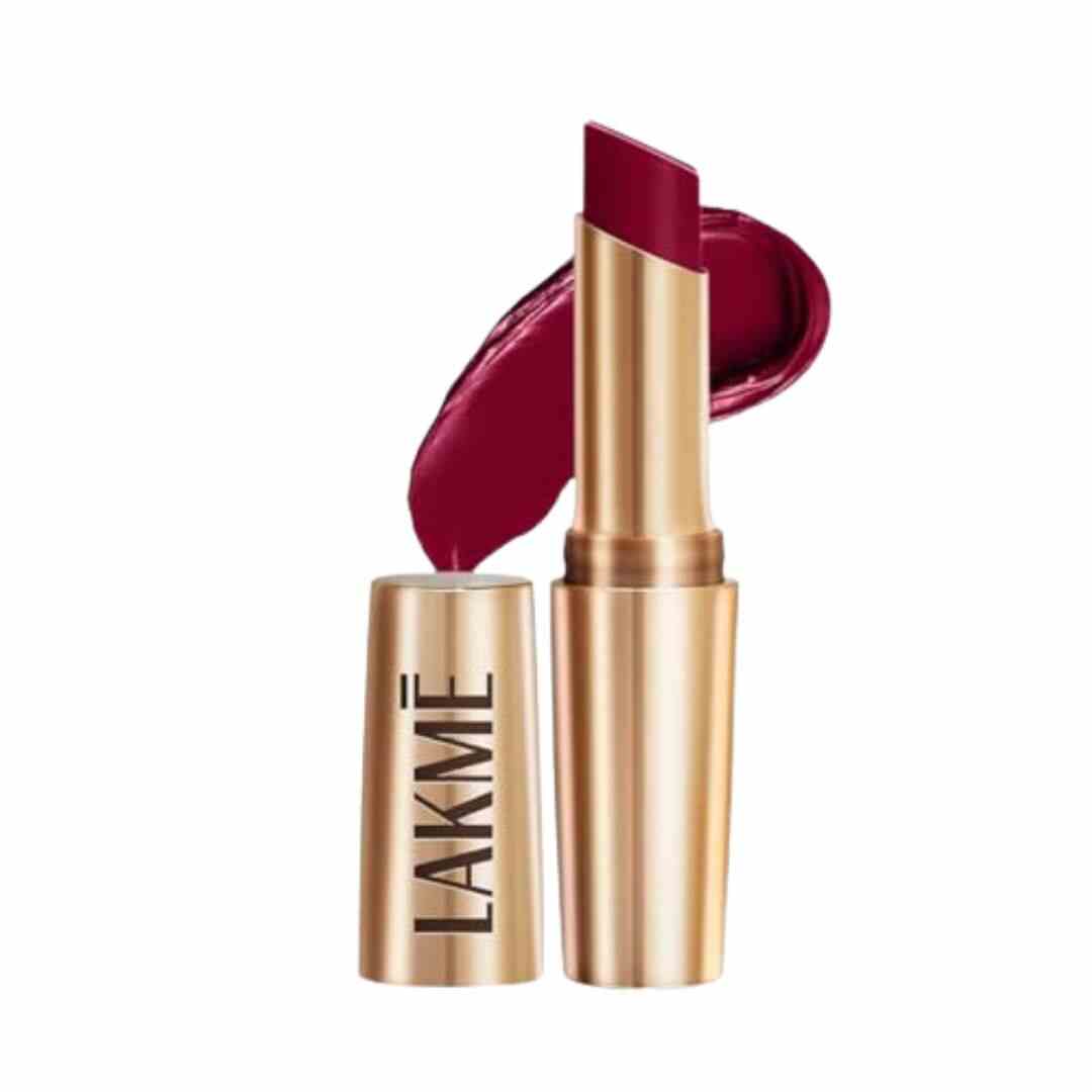 Lakmé 9 To 5 Primer + Matte Lipstick in Deep Wine shade with long-lasting matte finish.