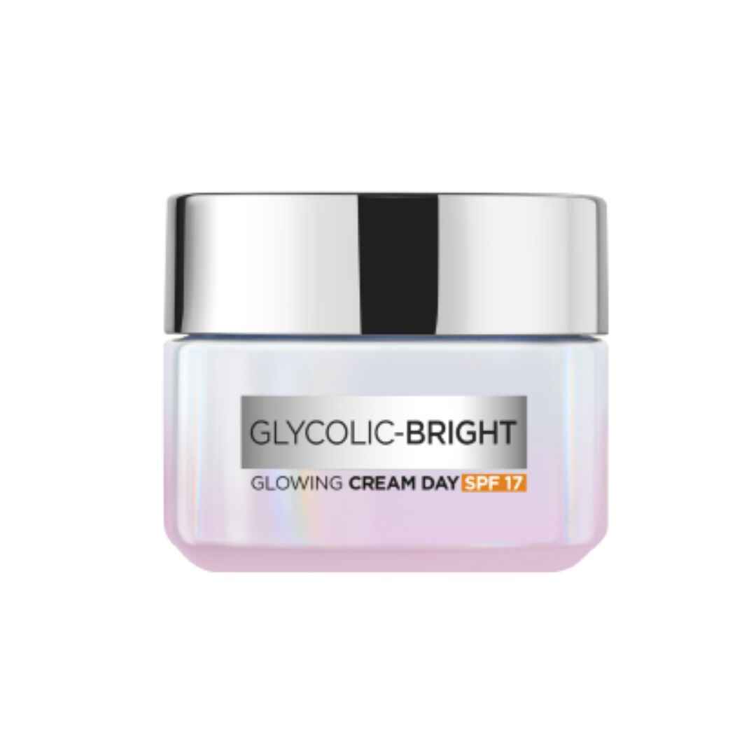 L'Oreal Paris Glycolic Bright Night Cream for radiant, even-toned skin.