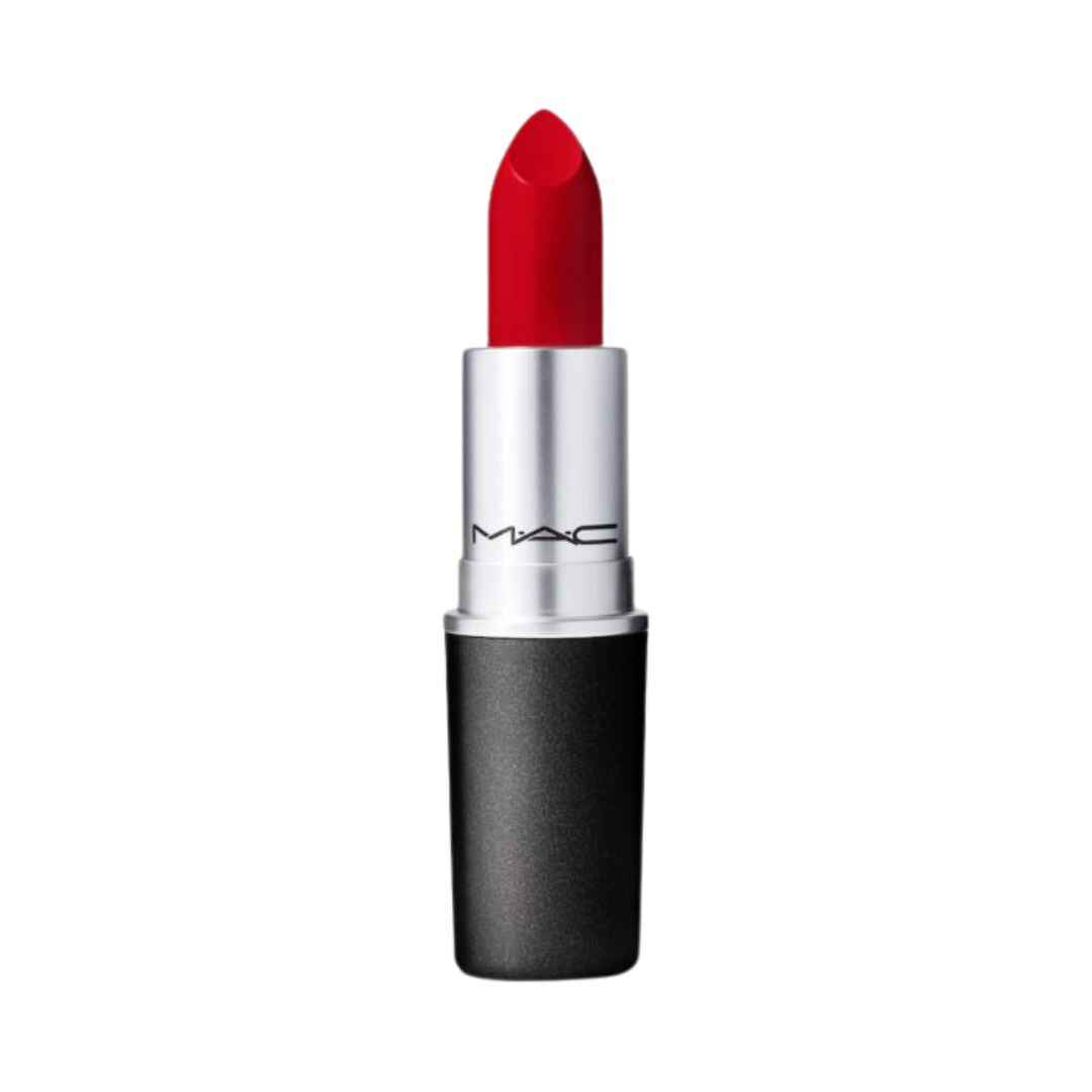 MAC Retro Matte Lipstick in Ruby Woo – Bold, long-lasting red.