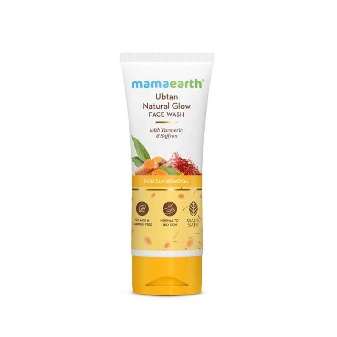 Mamaearth Ubtan Face Wash with turmeric and saffron for tan removal, bright skin glow, and gentle daily use in 2025