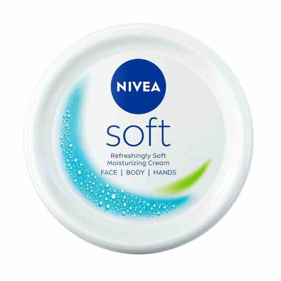 "Nivea Soft Moisturizer 50ml for soft and hydrated skin, suitable for face, hands, and body."