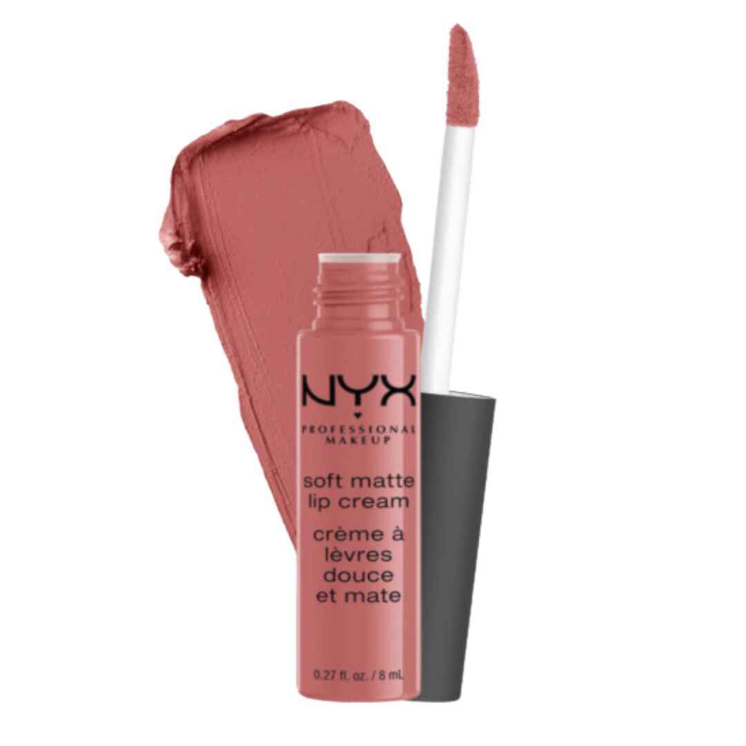 NYX Soft Matte Lip Cream - Shanghai shade, a lightweight, warm midtone nude lipstick with a soft matte finish.