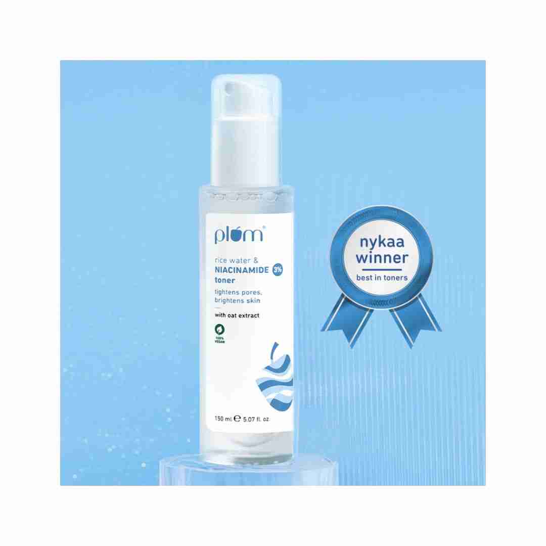 Plum 3% Niacinamide & Rice Water Face Toner for oily skin - pore tightening, blemish control, alcohol-free