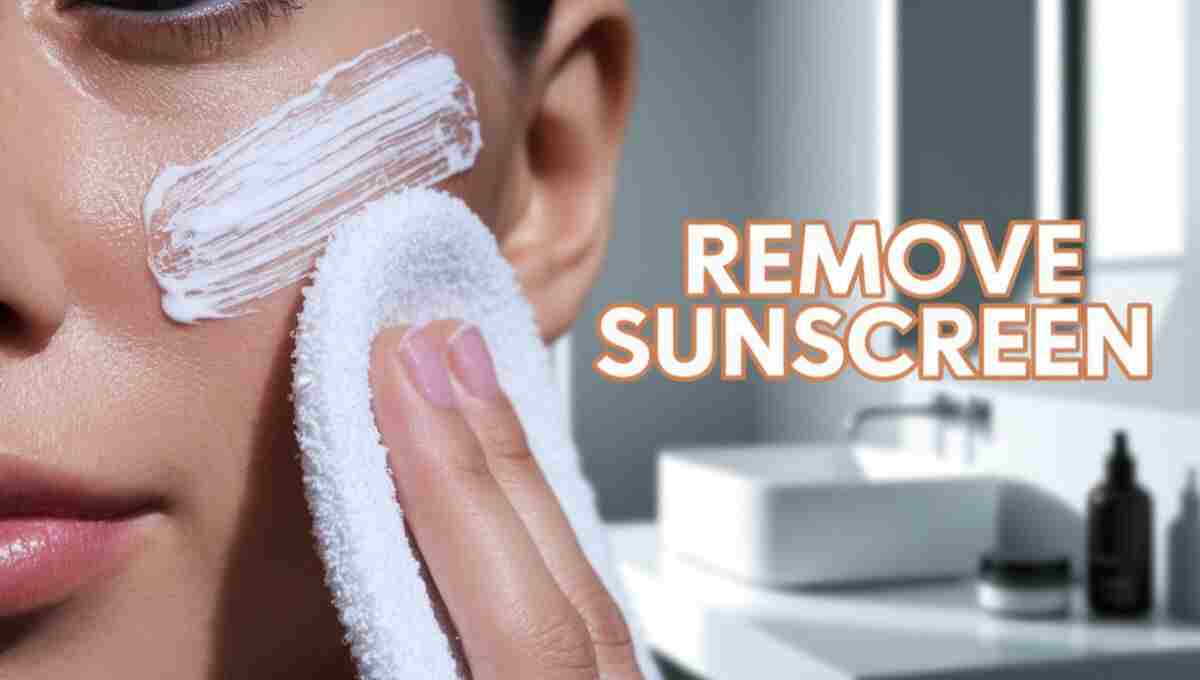 Girl trying to remove sunscreen at home without using oil cleanser – 2025 skincare tips