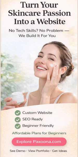 Skincare blog website design service by Paxoona for beginners