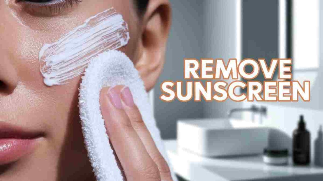 Girl trying to remove sunscreen at home without using oil cleanser – 2025 skincare tips